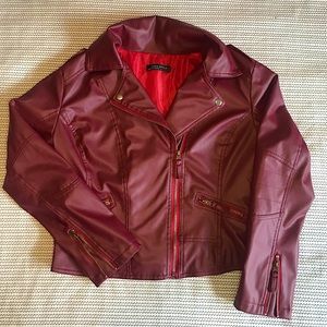 Zara Style Red Leather Moto Jacket